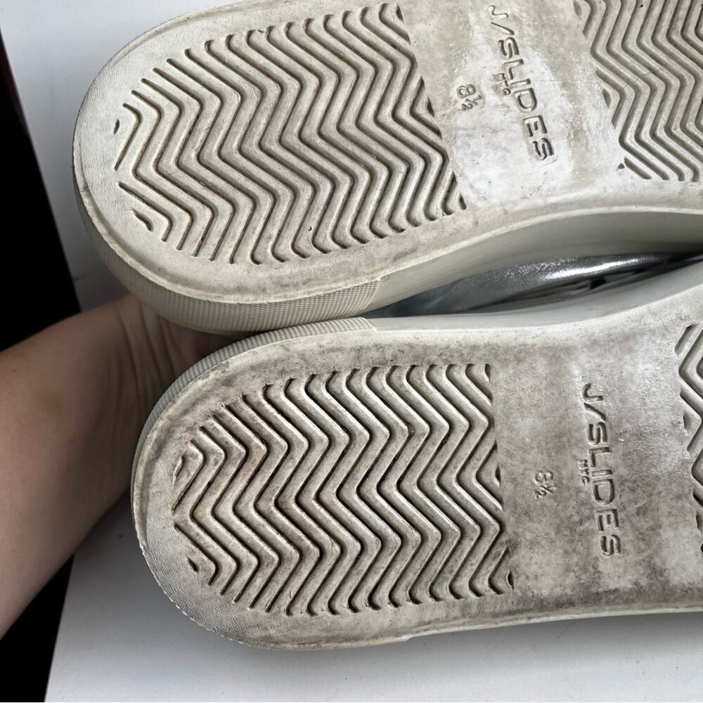J Slides Silver Metallic Sneakers hook loop closure size 8.5 - Picture 9 of 11